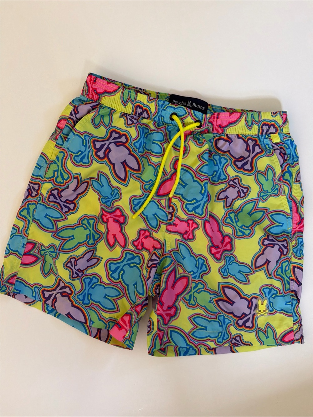 Psycho Bunny Multicolor Bunny Skull Print Swim Trunks Shorts Boys M 10/12
